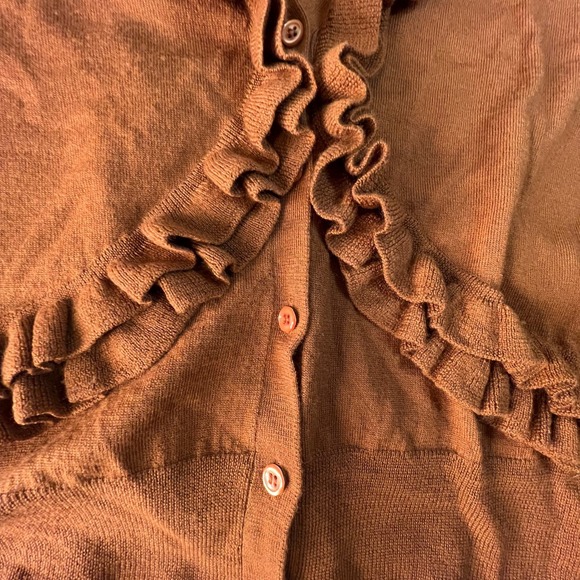 J. Crew Ruffled Merino Wool Cardigan Sweater W L Wimsey Goth Burnished Orange - Picture 4 of 5